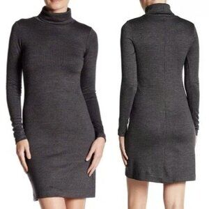 Theory Tajello Delfina Wool Blend Houndstooth Turtleneck Sweater Dress, Grey, XS